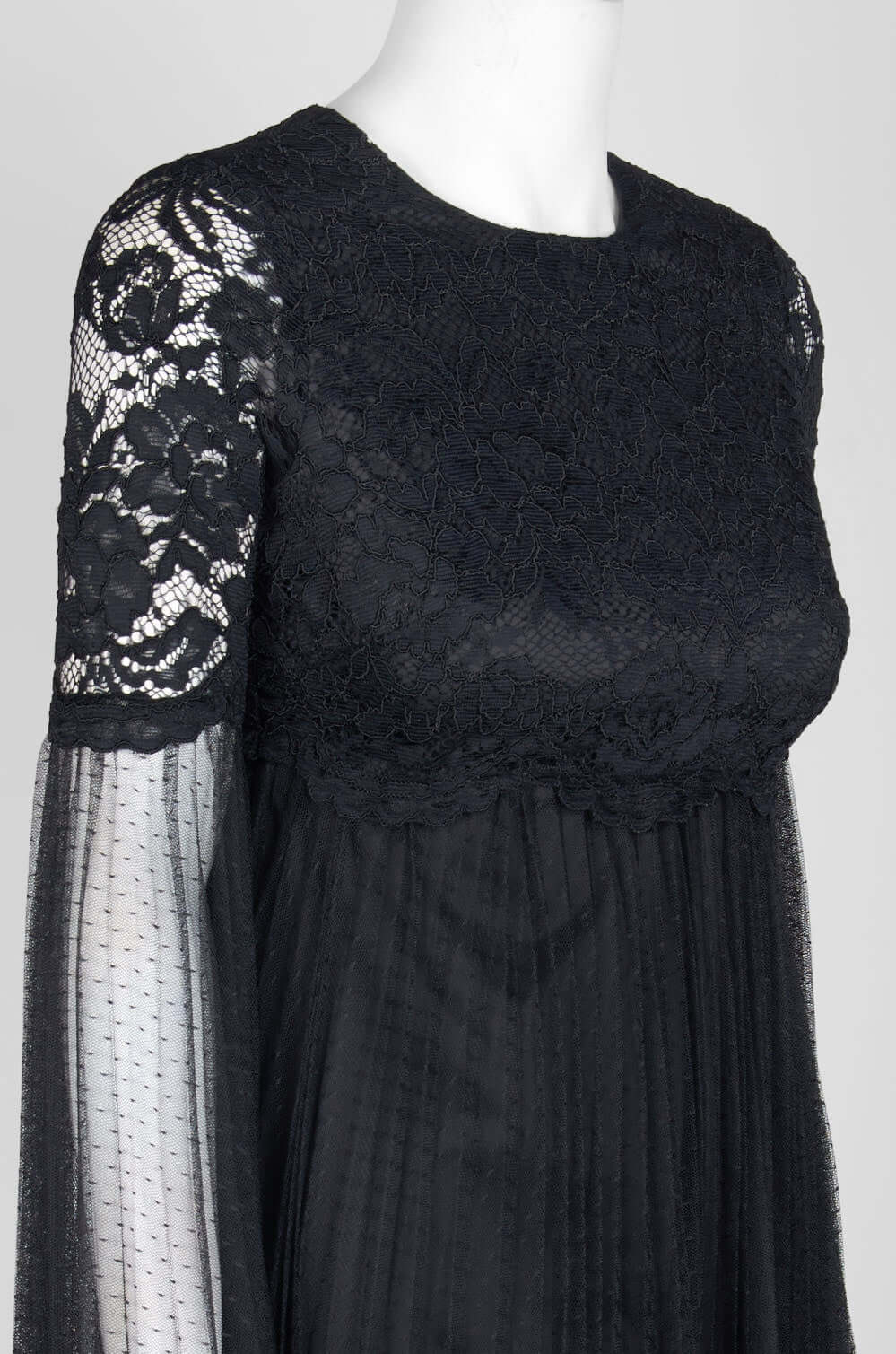 Aidan by Aidan Mattox Crew Neck Illusion Sleeve A-Line Zipper Back Floral Lace Dress - BLACK - Neck View