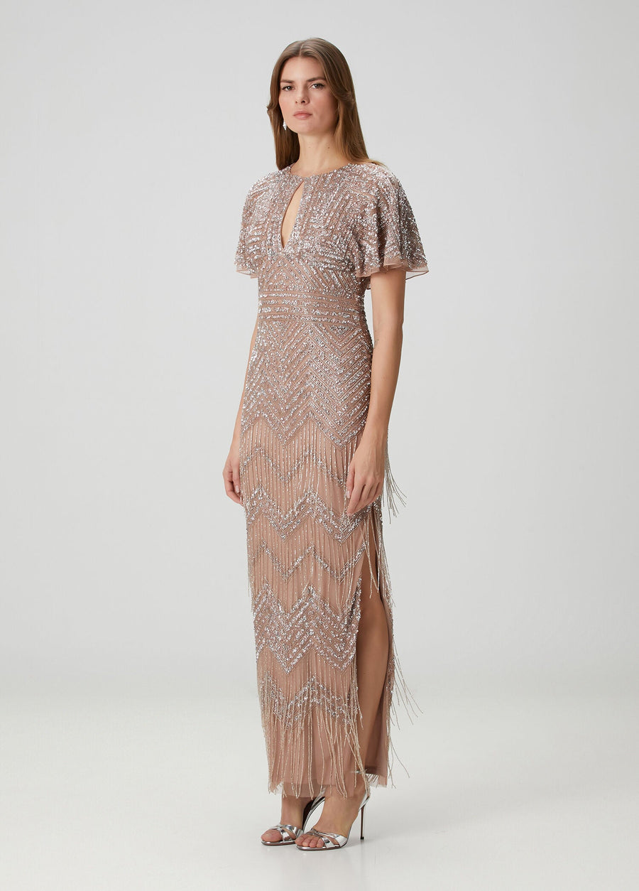 Adrianna Papell MD1E204761 Jewel Floor-Length Mesh Formal Dress Beaded