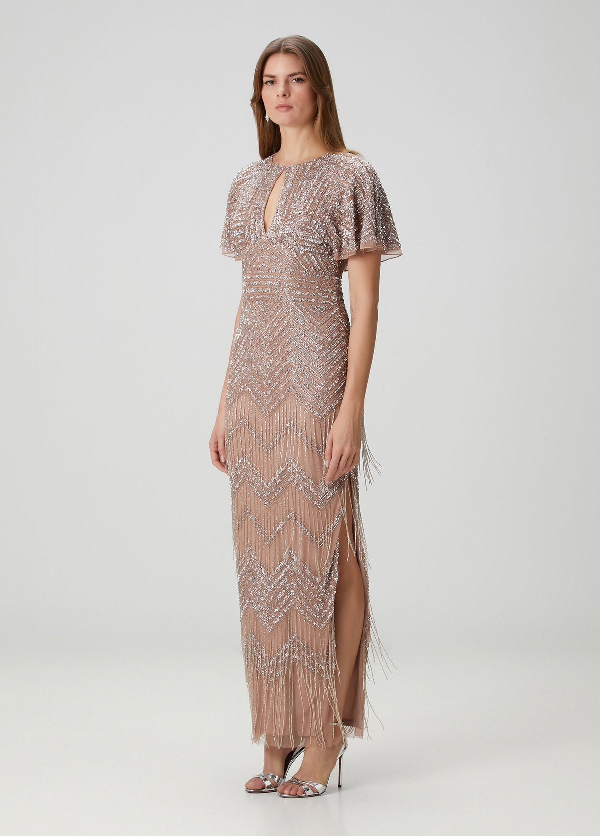 Adrianna Papell MD1E204761 Jewel Floor-Length Mesh Formal Dress Beaded