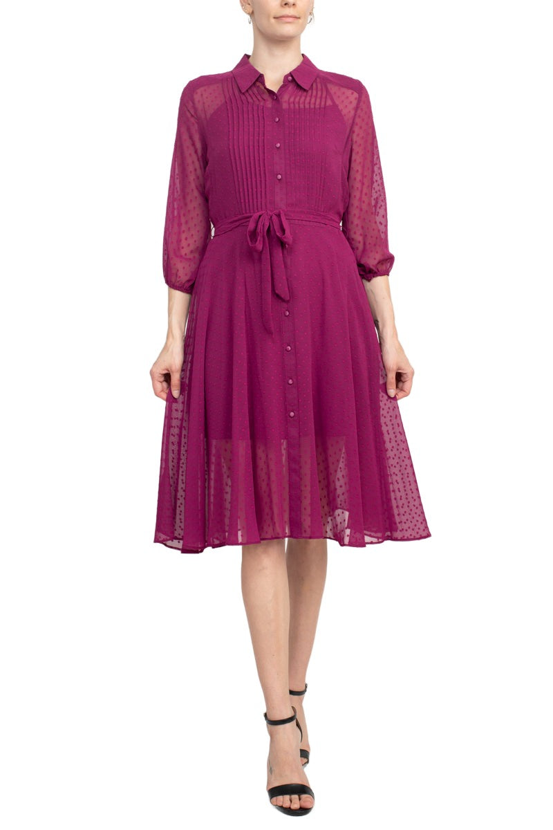 Bali Orchard Collared Knee-Length Chiffon Cocktail with 3/4 Sleeve Dress Nina Leonard NM2F12D163