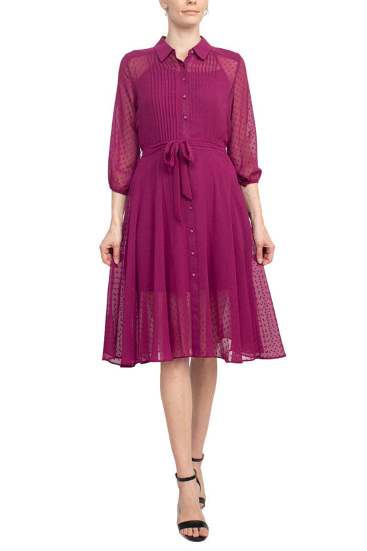 Bali Orchard Collared Knee-Length Chiffon Cocktail with 3/4 Sleeve Dress Nina Leonard NM2F12D163