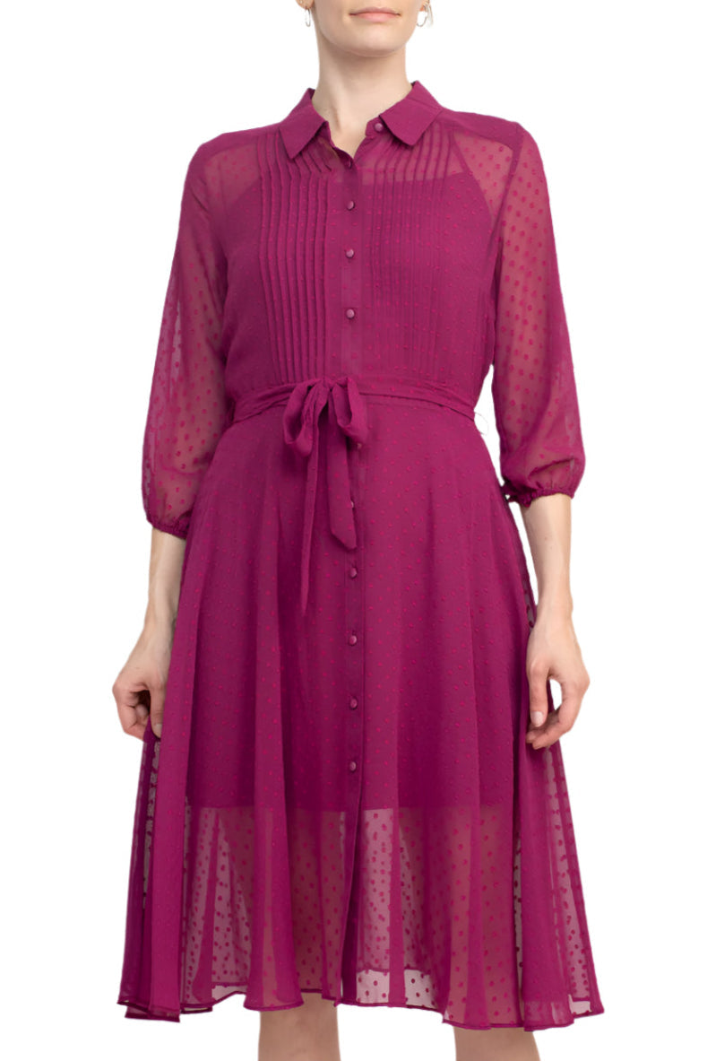 Bali Orchard Collared Knee-Length Chiffon Cocktail with 3/4 Sleeve Dress Nina Leonard NM2F12D163