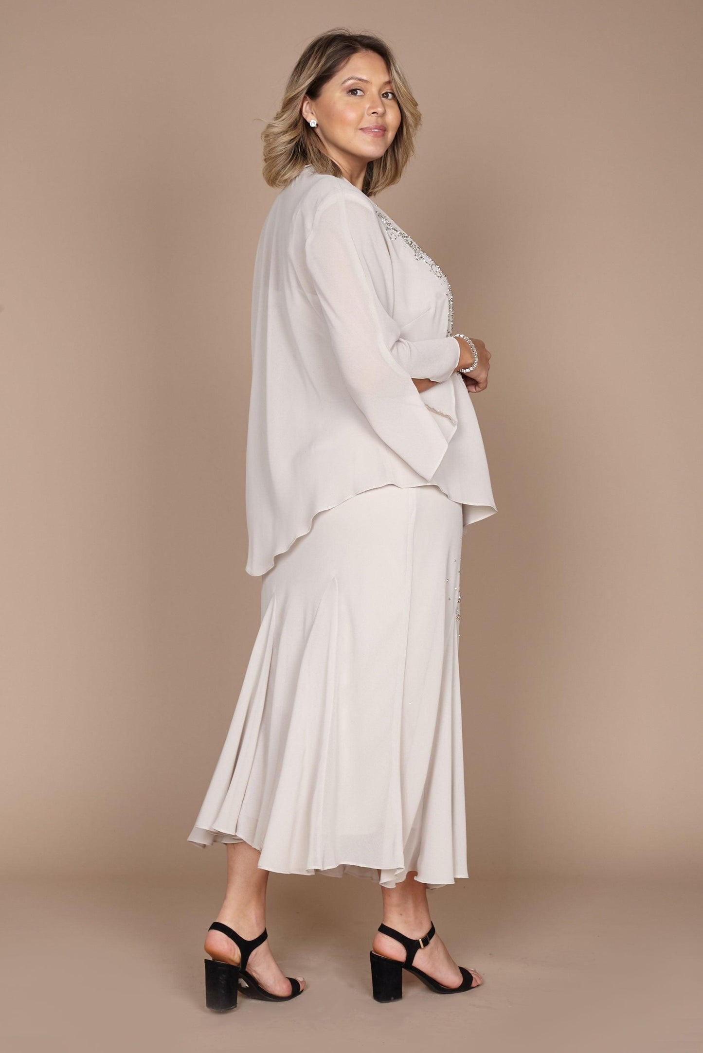 R&M Richards Long Formal Jacket Dress Champagne