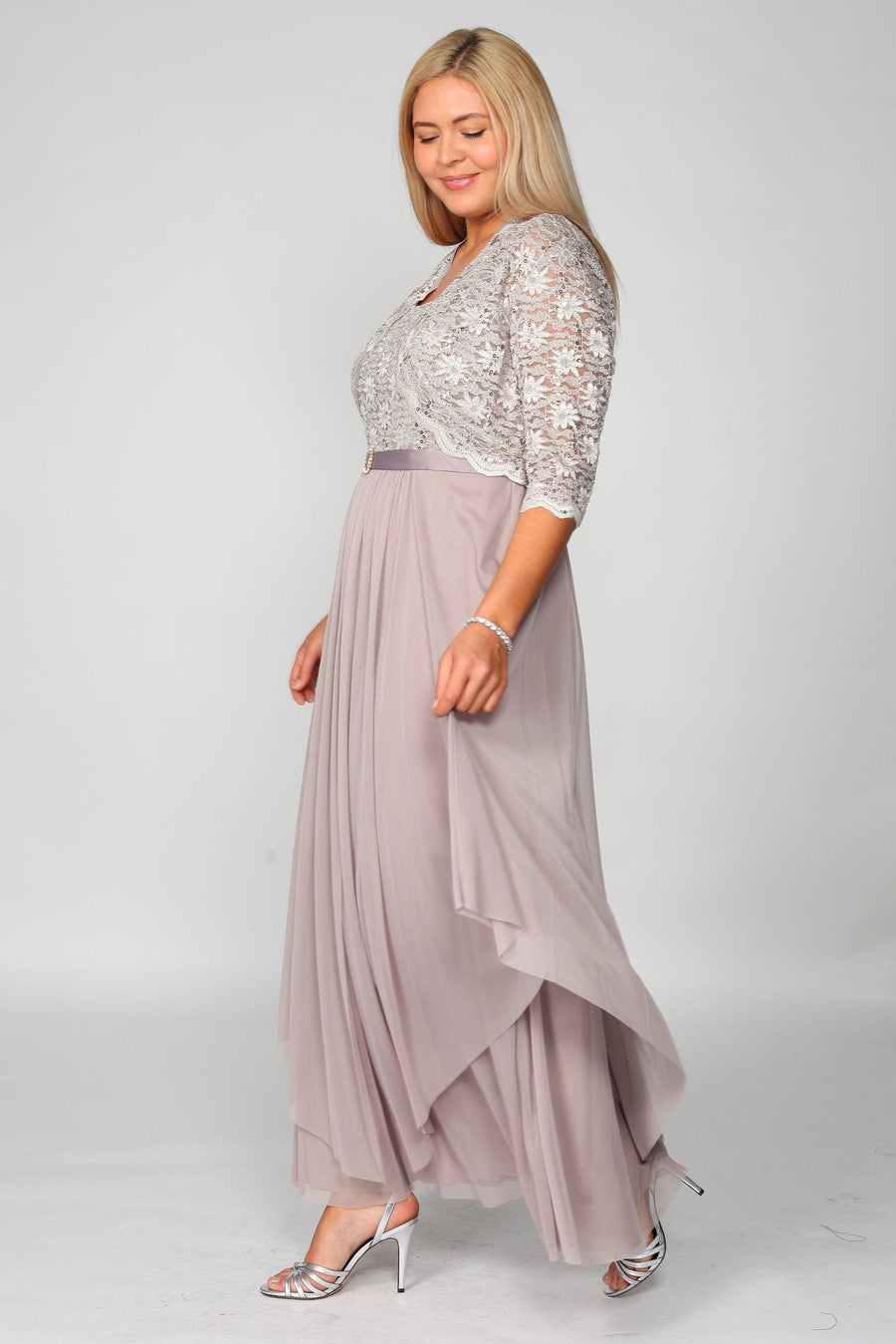 R&M Richards Long Mother of Bride Plus Size Jacket Dress 7300W - The Dress Outlet