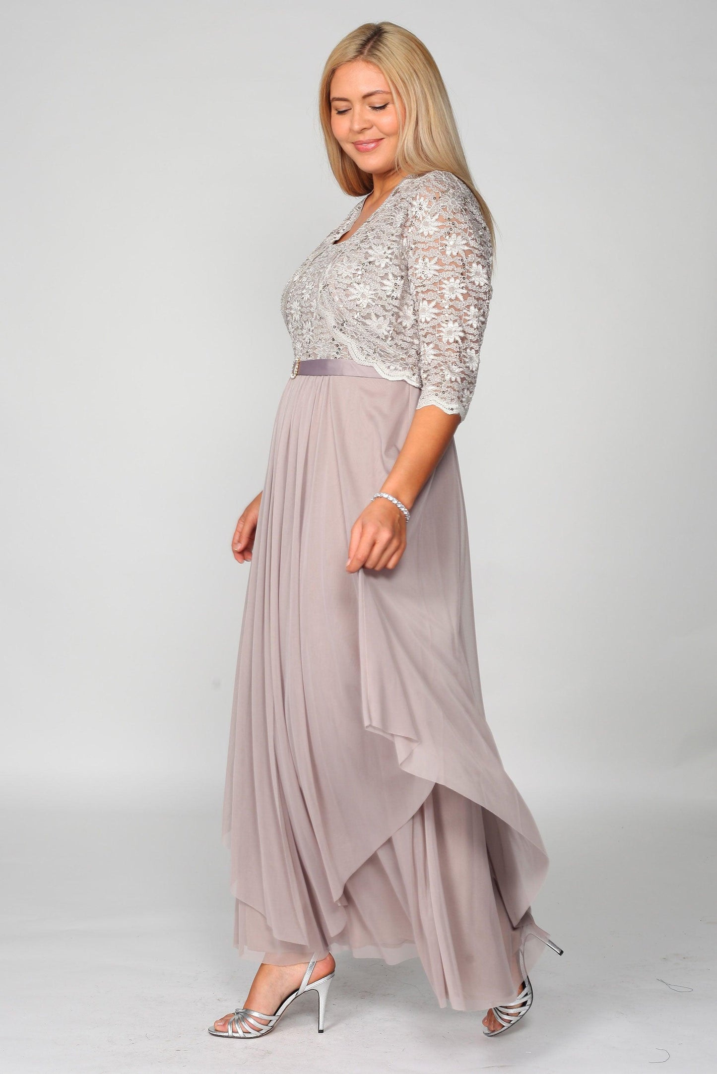 R&M Richards Long Mother of Bride Plus Size Jacket Dress 7300W - The Dress Outlet