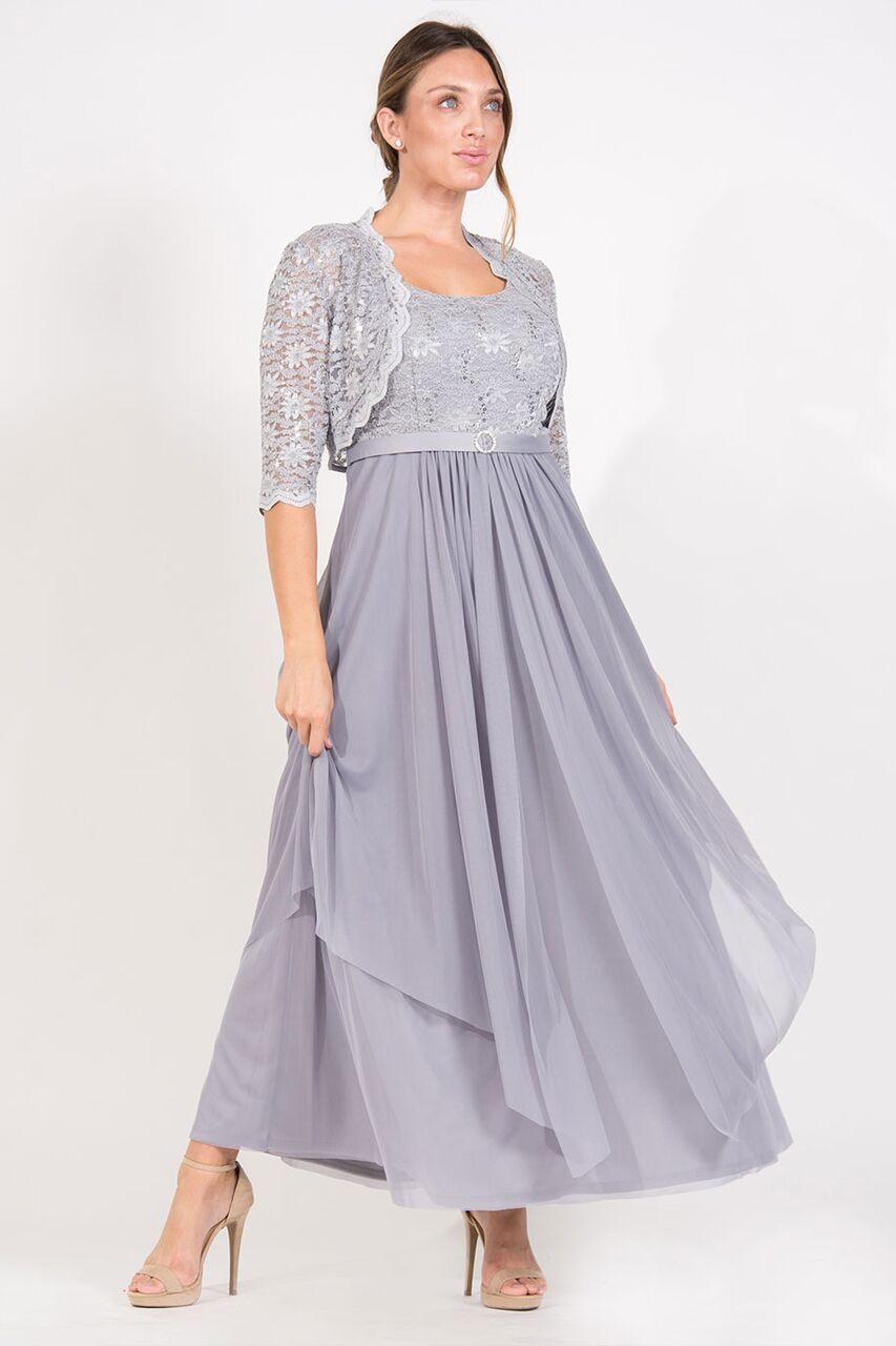 R&M Richards Long Mother of Bride Plus Size Jacket Dress - The Dress Outlet R&M Richards