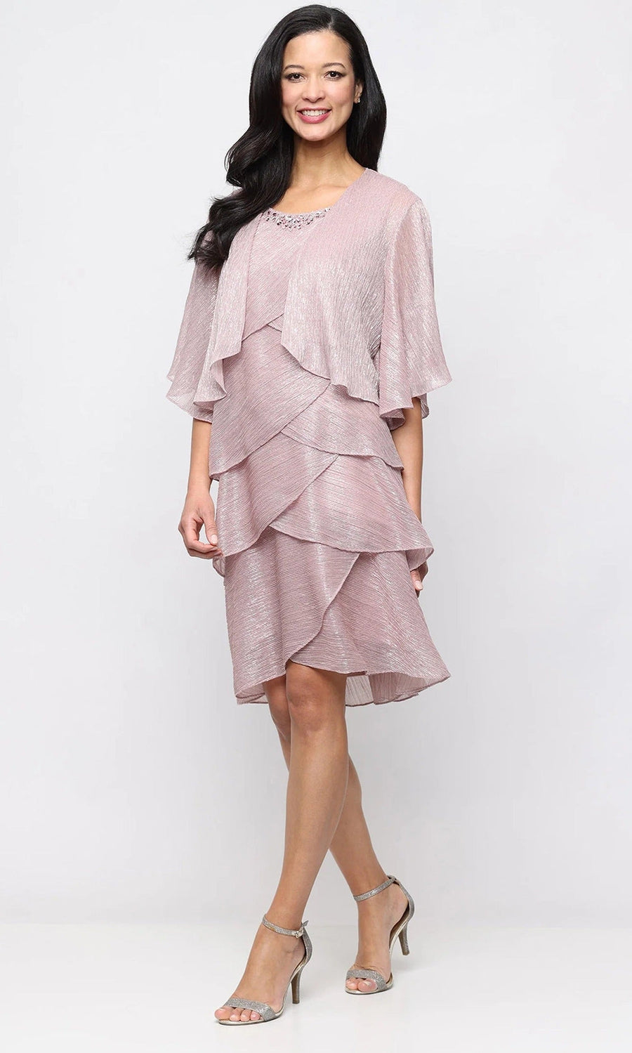 SL Fashions Tiered Beaded Neck Jacket Dress 9155215