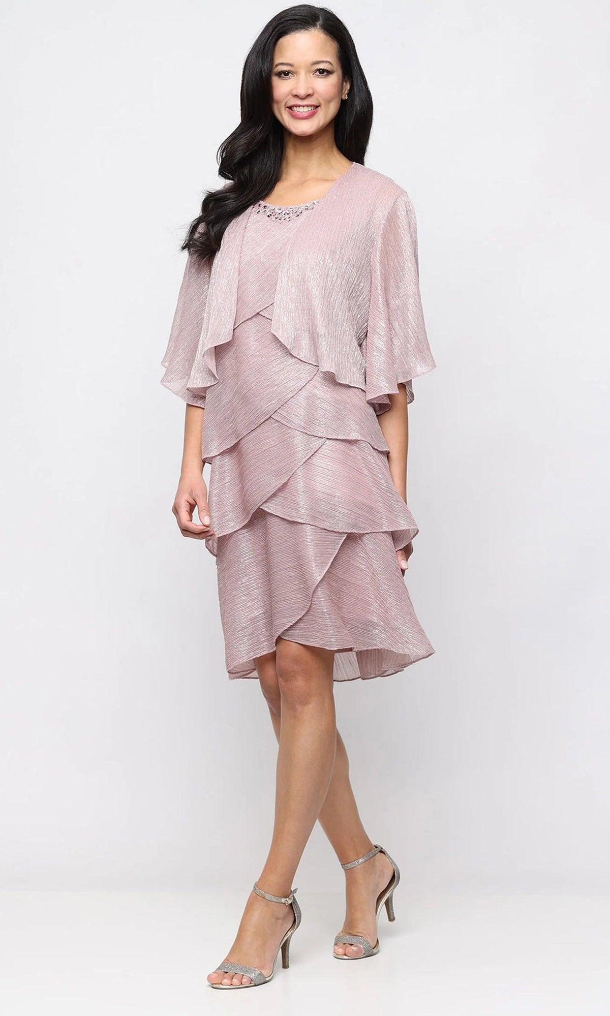 SL Fashions Tiered Beaded Neck Jacket Dress 9155215