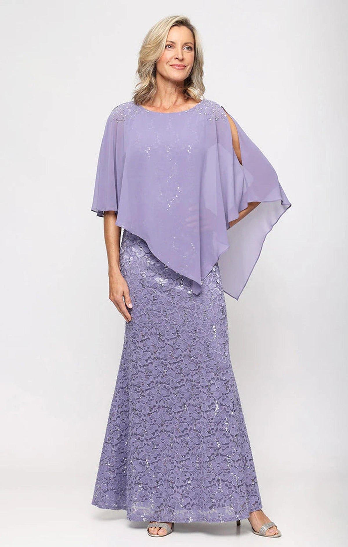 SL Fashions Sequin Lace Capelet Dress 9213121