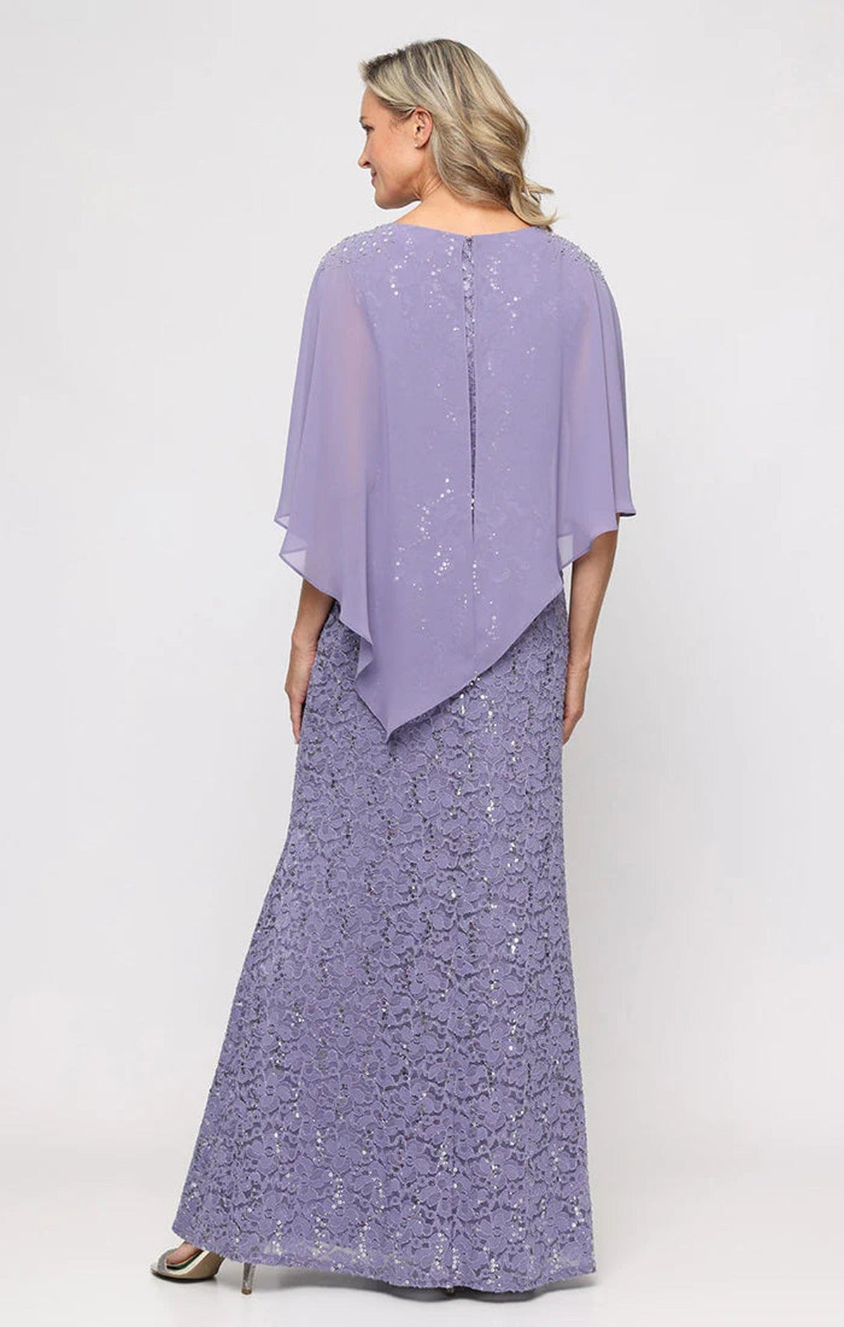 SL Fashions Sequin Lace Capelet Dress 9213121