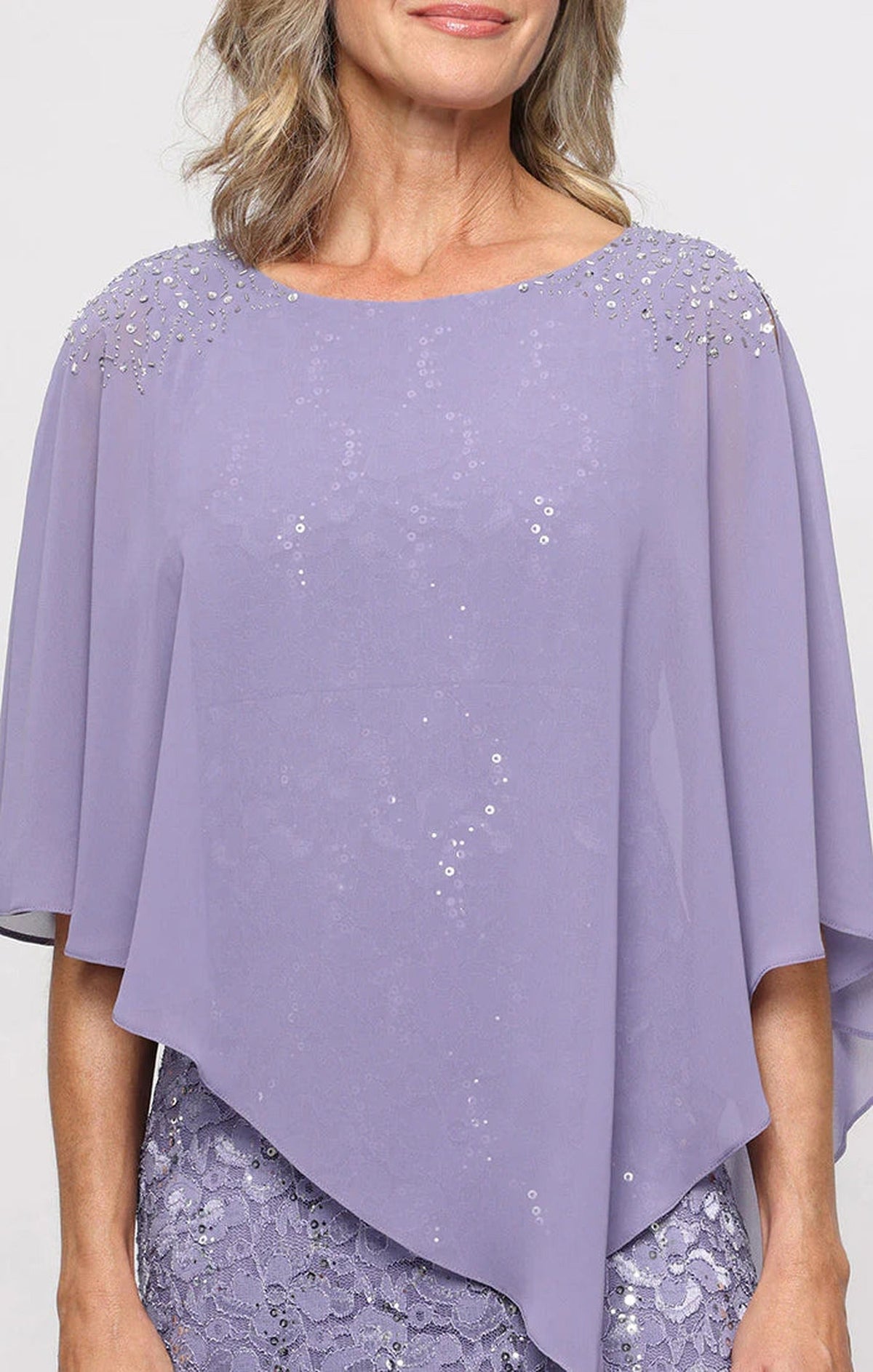 SL Fashions Sequin Lace Capelet Dress 9213121