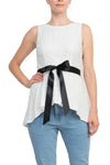 Formal Dresses Boat Neck Sleeveless Tie Waist High-Low Hem Lace Top IVORY BLACK