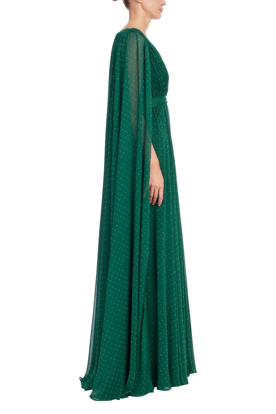 Dark Emerald V-Neck Floor-Length Chiffon Formal Cape Sleeve Gown Badgley Mischka EG4610B