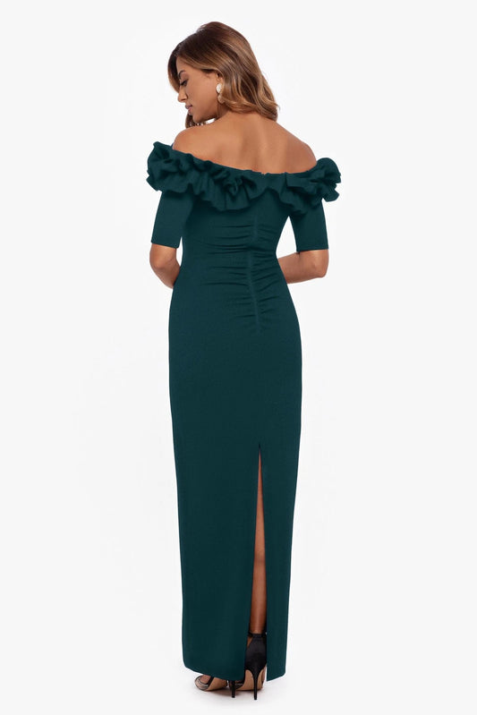 Off Shoulder Ruffle Gown Xscape 3856XP