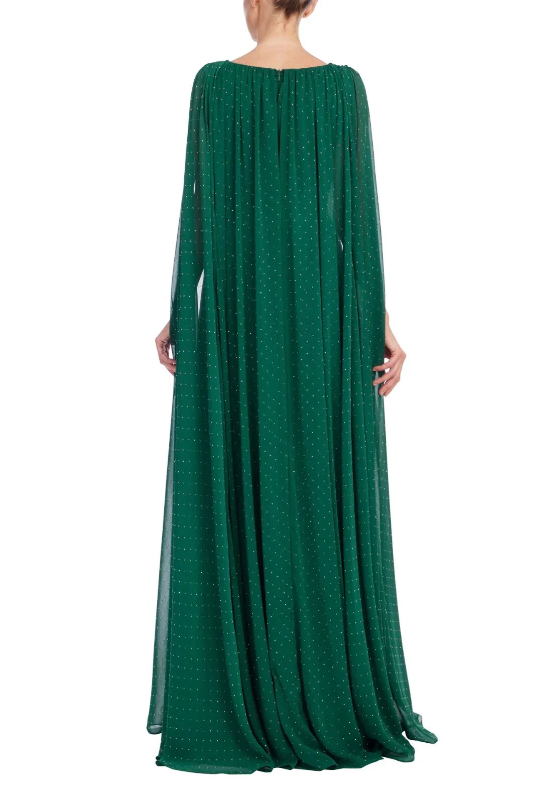 Dark Emerald V-Neck Floor-Length Chiffon Formal Cape Sleeve Gown Badgley Mischka EG4610B