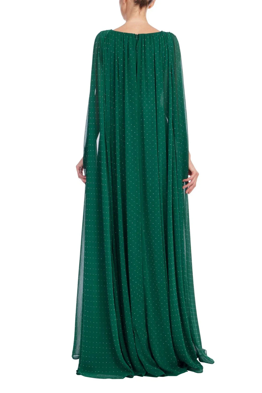 Dark Emerald V-Neck Floor-Length Chiffon Formal Cape Sleeve Gown Badgley Mischka EG4610B