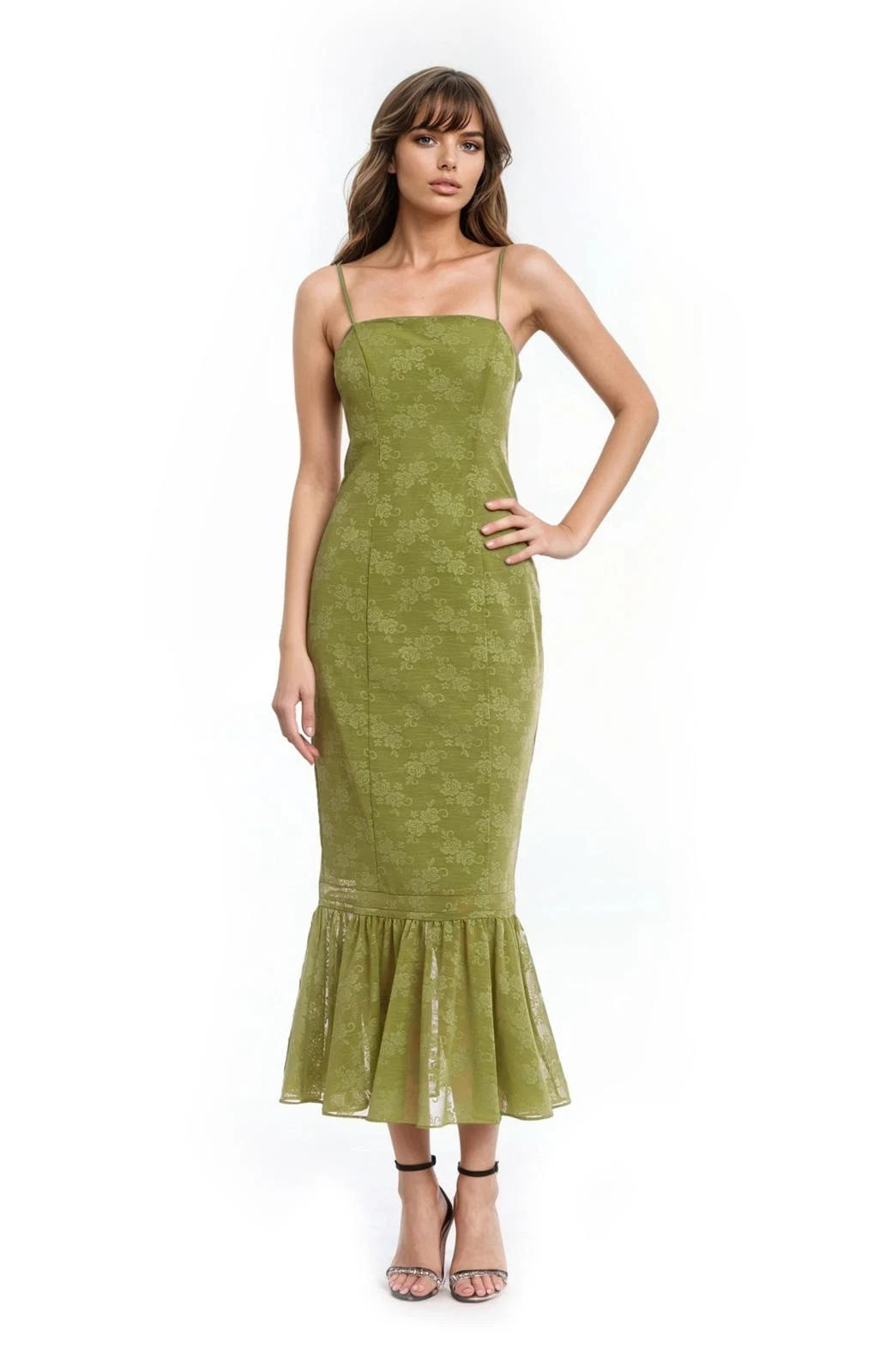 Tank Pencil Dress with Ruffle Hem Jewel by Badgley Mischka J0547