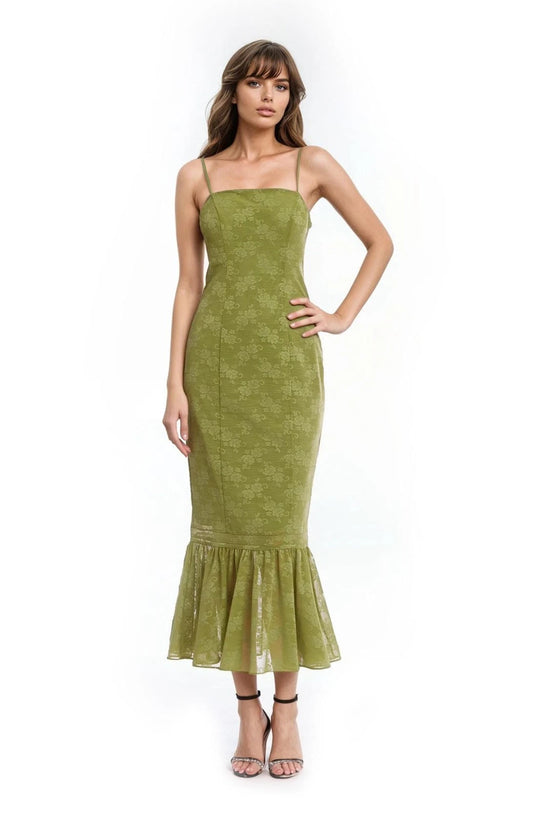 Tank Pencil Dress with Ruffle Hem Jewel by Badgley Mischka J0547