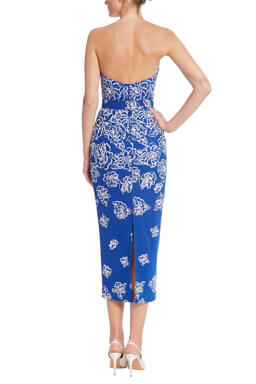 Badgley Mischka strapless belted bodycon zipper closure beaded mesh cocktail dress - Wholesale  - BLUEBERRY - Back 