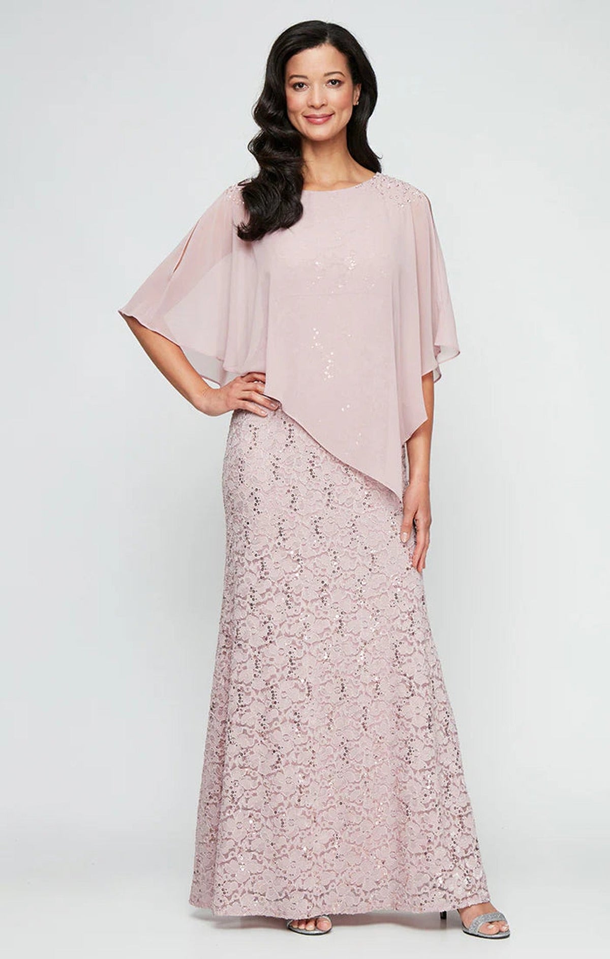 SL Fashions Sequin Floral Lace Evening Dress 9413121