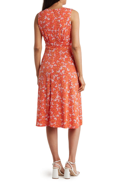 London Times Floral Sleeveless Fit & Flare Midi Dress - ORANGE 
YELLOW - BACK