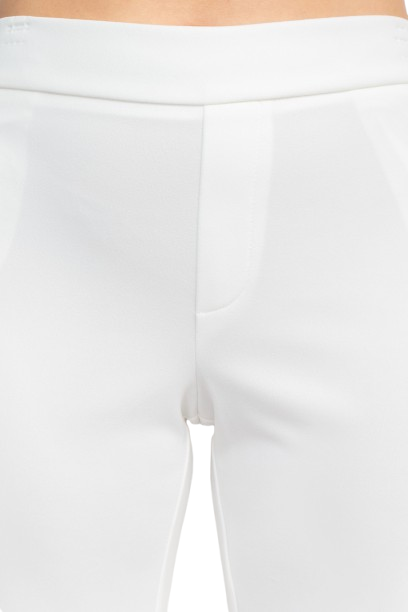 T Tahari Mid Waist Pull On Ankle Slim Fit Crepe Pant with Pockets - WHITE - Fabric