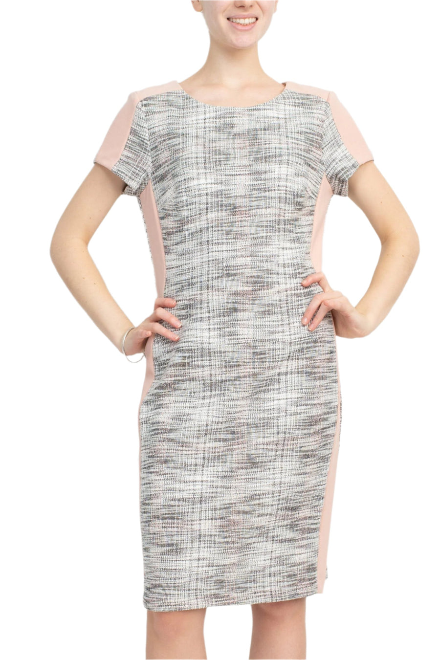Blush Scoop Neck Knee-Length Knit Casual Cocktail Short Sleeve Sheath Dress Connected Apparel TPX97787M