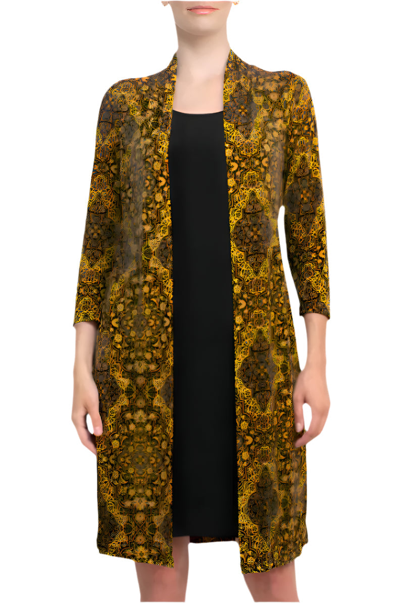 Mustard Scoop Neck Knee-Length Casual Faux Jacket Dress Connected Apparel TRT70975M1