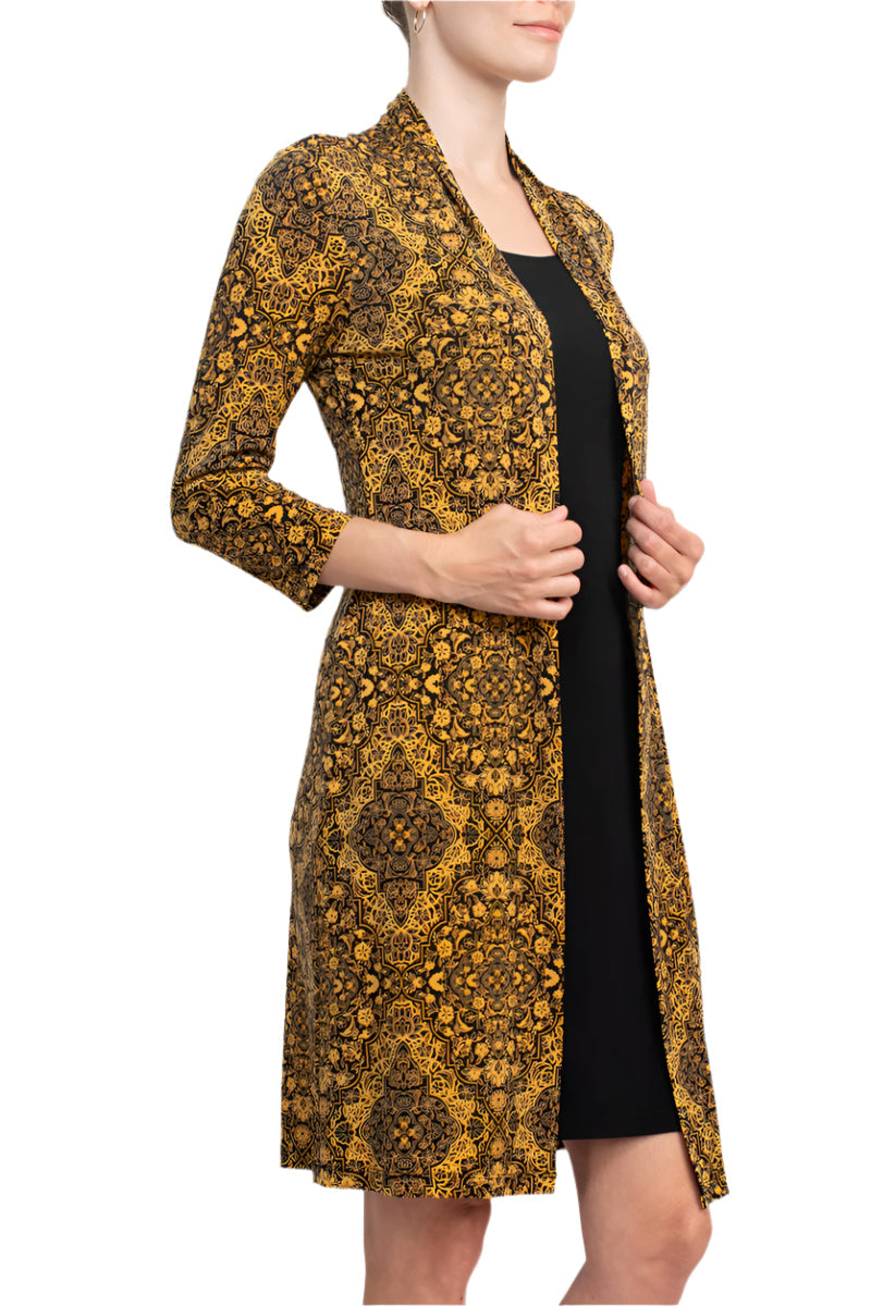 Mustard Scoop Neck Knee-Length Casual Faux Jacket Dress Connected Apparel TRT70975M1