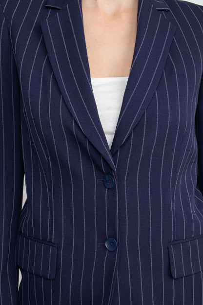 Tahari ASL Notched Collar Two Button Long Sleeve Crape Blazer - NAVY LAVENDER - NAVY LAVENDER - FABRIC