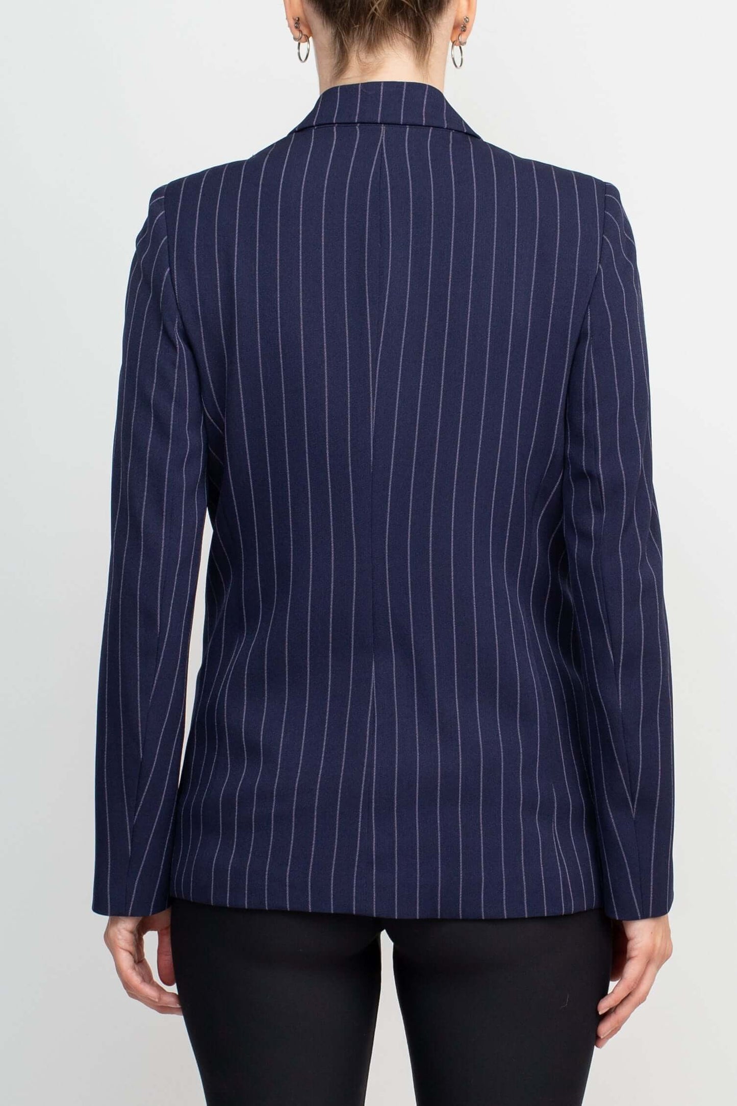 Tahari ASL Notched Collar Two Button Long Sleeve Crape Blazer - NAVY LAVENDER - BACK