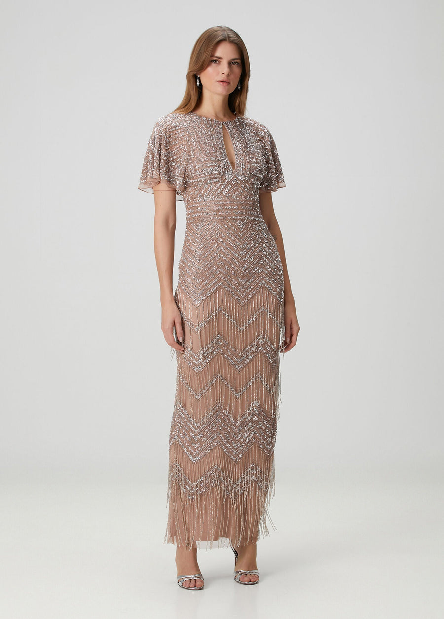 Adrianna Papell MD1E204761 Jewel Floor-Length Mesh Formal Dress Beaded