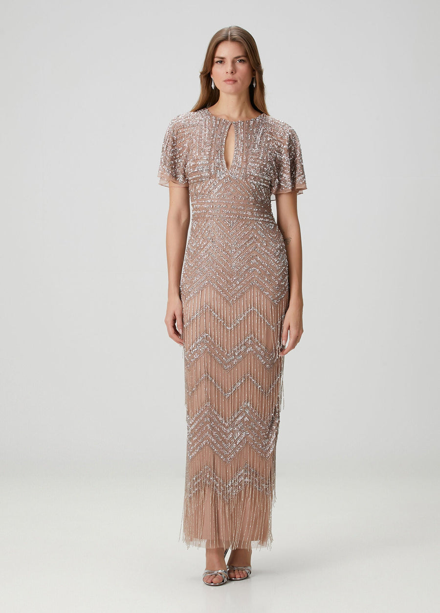 Adrianna Papell MD1E204761 Jewel Floor-Length Mesh Formal Dress Beaded