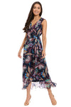 London Times New Ruffle Hem Maxi Dress In Navypurple T10581M