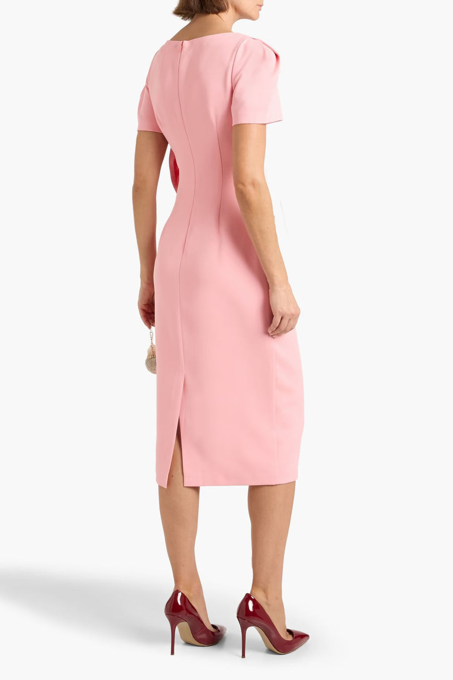 Bateau Neck Midi Crepe Cocktail Dress Bow Detail Badgley Mischka SC4564