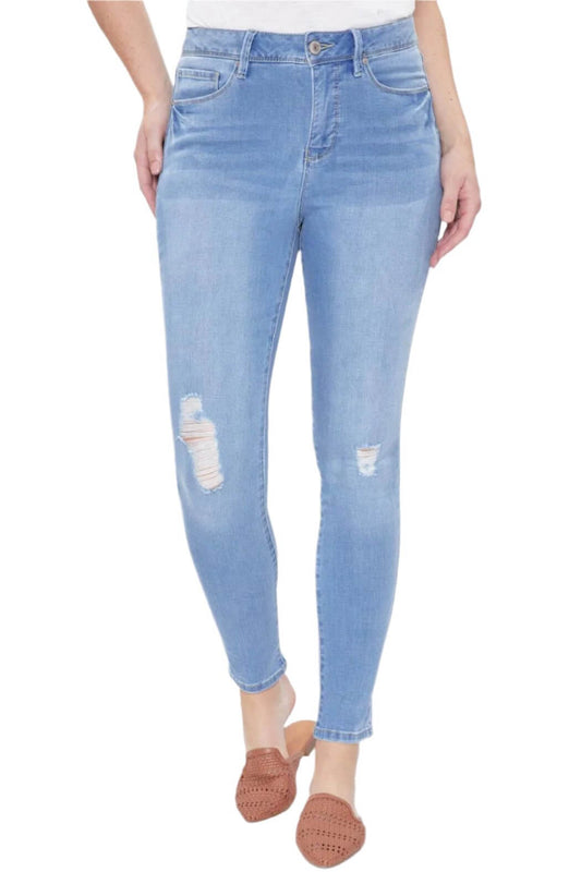 Royalty For Me By YMI High- Rise Skinny 1 Button Zipper Closure Belt Hoop Pockets Denim - C1862 - front 