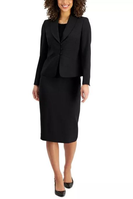 Le Suit Shawl-Collar Seamed Skirt Suit ( Plus Size )