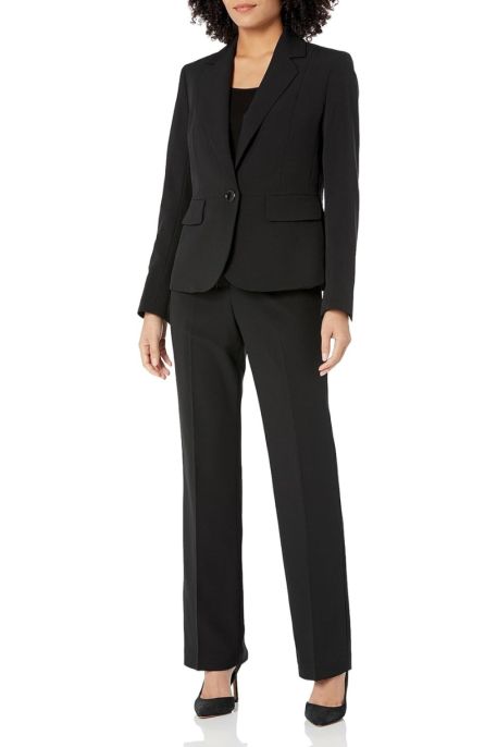 Le Suit Crepe One Button Seamed Jacket & Slim Pant ( Plus Size )
