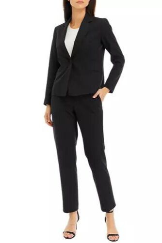 LE Suit Notched Collar Long Sleeve One Button Closure Shoulder Pads Side Welt Pockets with Mid Waist Zipper, Hook & Eye Closure with Pockets Pant