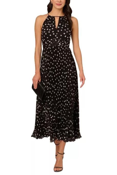 Adrianna Papell Dot-Print Pleated Midi Dress