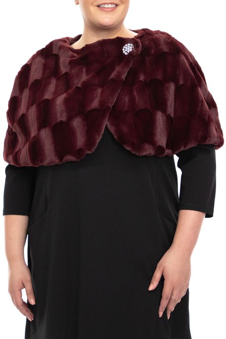 Wrap over faux fur capelet with crystal closure ( Plus Size )
