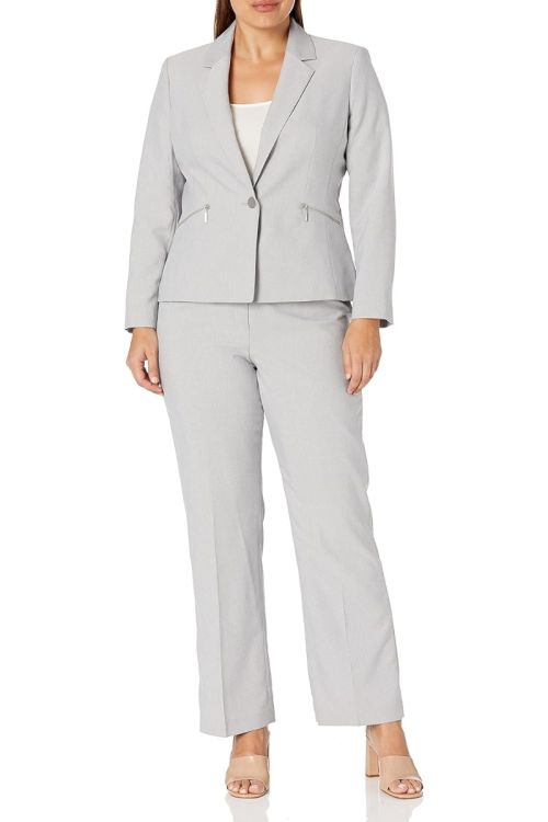 Le Suit One Button Mini Herringbone Pant Business Suit Pant Set (Plus Size)