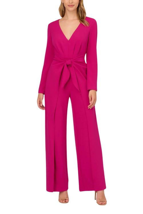 Adrianna Papell Womens Tie Front Crepe Jumpsuit