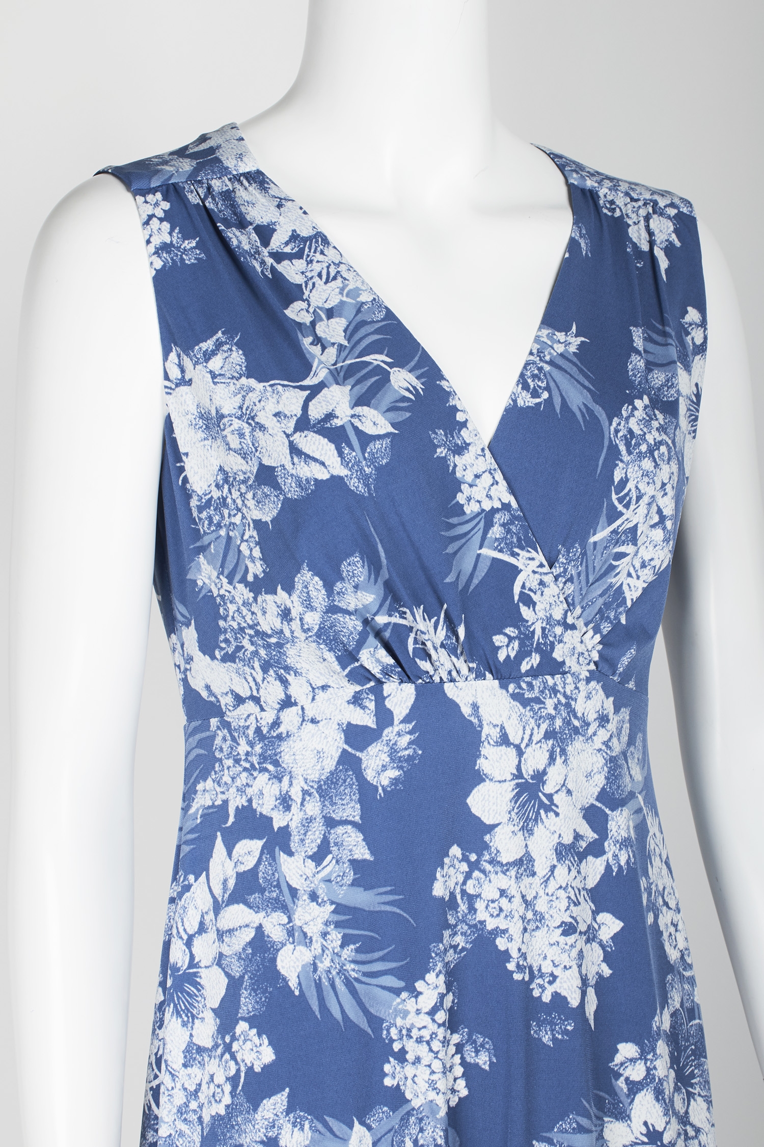 Connected Apparel V-Neck Sleeveless Ruched Floral Print Fit & Flare ITY ...