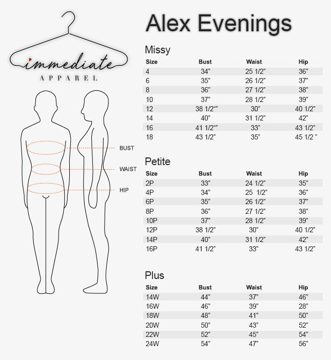 alex evenings petite size chart